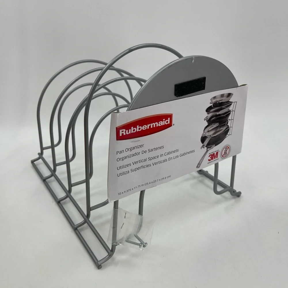 Rubbermaid 4 Tier Heavy-Duty Pot Pan Organizer Racks Cookware Lids Holder Silver